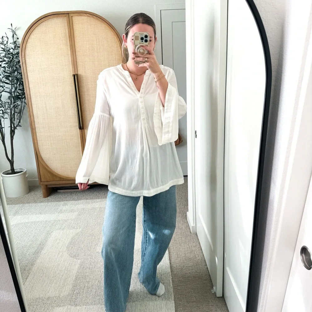 Free‎ People Easy Girl White Bell Sleeve Tunic Top